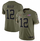 Men's Buffalo Bills #12 Jim Kelly 2022 Olive Salute To Service Limited Stitched Jersey,baseball caps,new era cap wholesale,wholesale hats